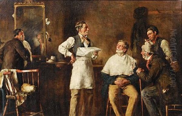 The Barber's Shop Oil Painting by George Elgar Hicks