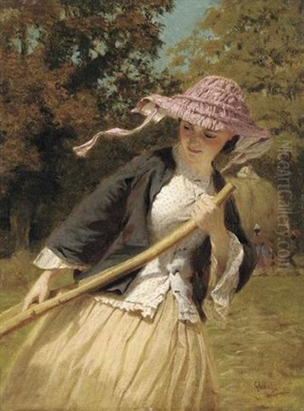 A Haymaker, Raking Oil Painting by George Elgar Hicks