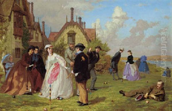 The Croquet Party Oil Painting by George Elgar Hicks