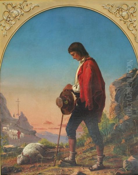 A Shepherd Boy Sorrowing Over A Dead Sheep Oil Painting by Thomas Hicks