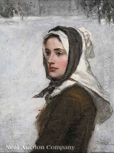 A Puritan Maiden Oil Painting by Thomas Hicks