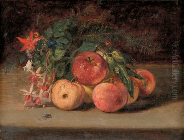 Still Life Of Fruit And Flowers Oil Painting by Thomas Hicks