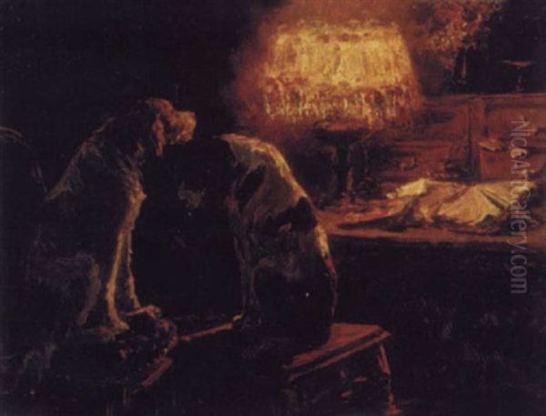 Perros En El Salon Oil Painting by Rafael Hidalgo De Caviedes