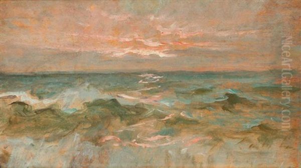 Coucher De Soleil Sur La Mer Et Composition A La Femme (recto-verso) Oil Painting by Felix R. Hidalgo y Padilla