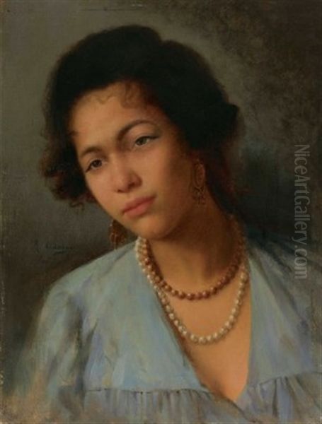 Portrait Of A Filipina Oil Painting by Felix Resurreccion Hidalgo