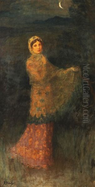 A Lady In The Moonlight Oil Painting by Felix Resurreccion Hidalgo