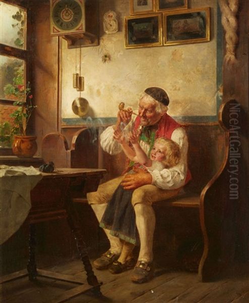 Grandfather And Grandchild Oil Painting by Friedrich Hiddemann