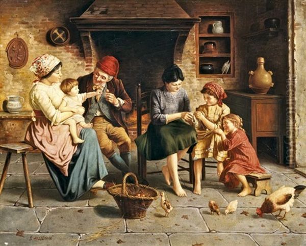 Csaladi Idill Oil Painting by Friedrich Hiddemann