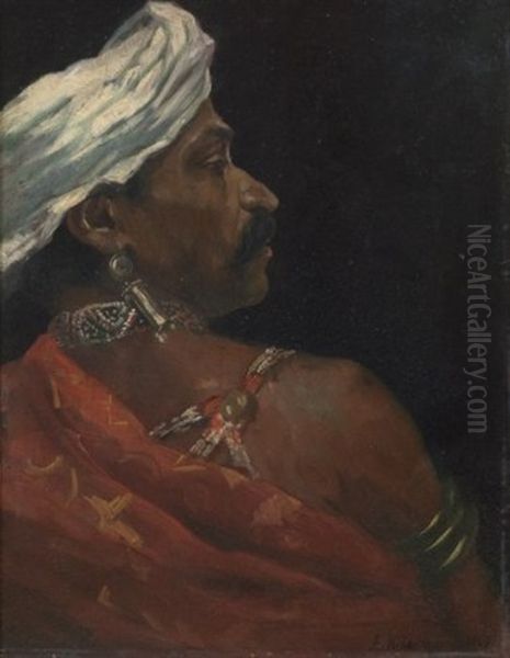 Portrait D'un Dignitaire Au Turban Blanc Oil Painting by Friedrich Hiddemann