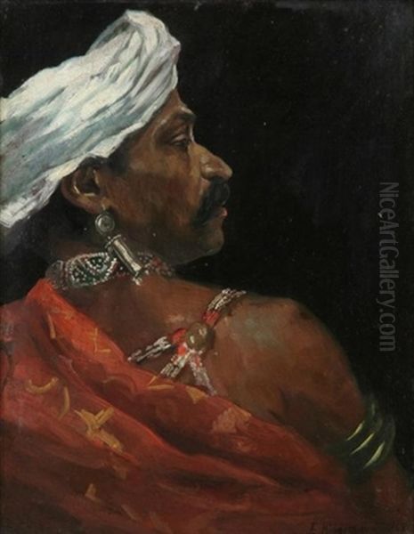 Orientalist Portrait Oil Painting by Friedrich Hiddemann