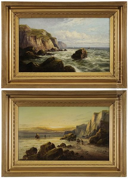 On The Cornish Coast And The Sunset Hour (pair) Oil Painting by Frank Hider