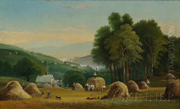 Landscape With Haying Oil Painting by Joseph Henry Hidley