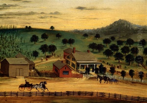 Farm Scene Oil Painting by Joseph Henry Hidley