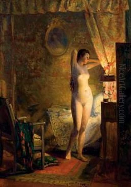 Femme Nue Dans Une Alcove Oil Painting by Luc Barbut-Davray