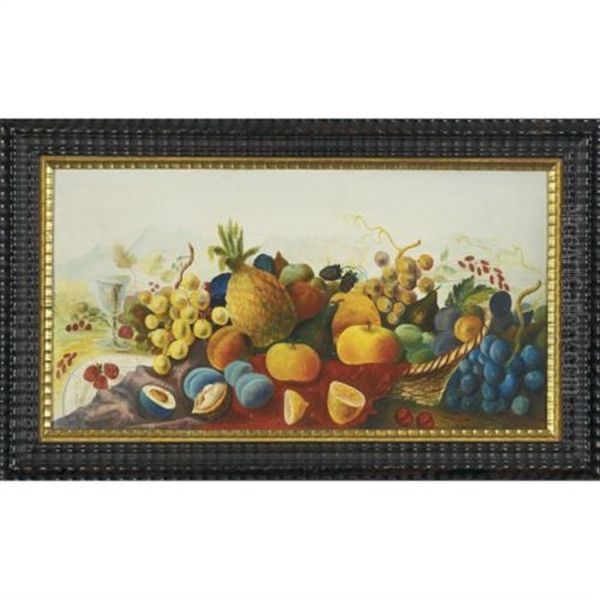 A Still-life With Fruit And Mountains Oil Painting by Joseph Henry Hidley