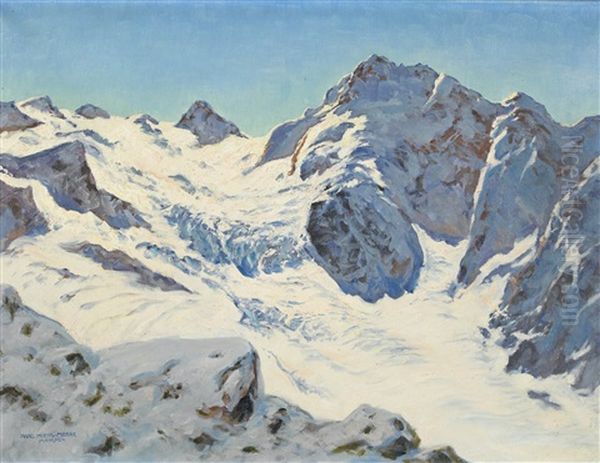 Blick Auf Pointe De Zinal Und Dent Blanche Oil Painting by Franz Hienl-Merre