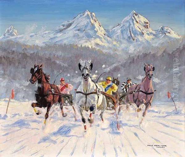 Pferderennen Im Winter Oil Painting by Franz Hienl-Merre