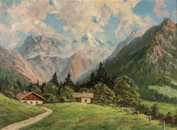 Im Hochgebirge Im Allgau Oil Painting by Franz Hienl-Merre