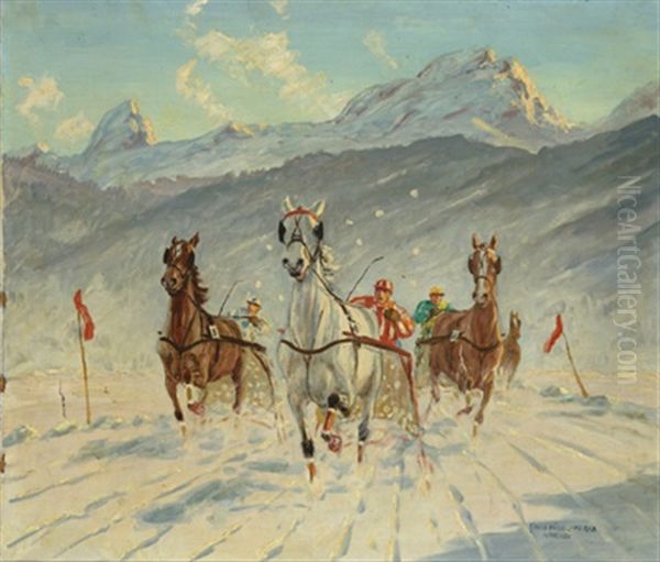 Pferderennen Oil Painting by Franz Hienl-Merre