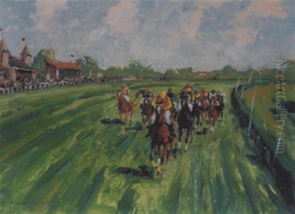 Pferderennen Oil Painting by Franz Hienl-Merre