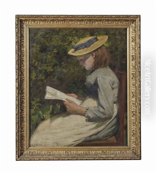 Jeune Fille Au Chapeau De Paille Lisant Oil Painting by Ernest Higgins Rigg