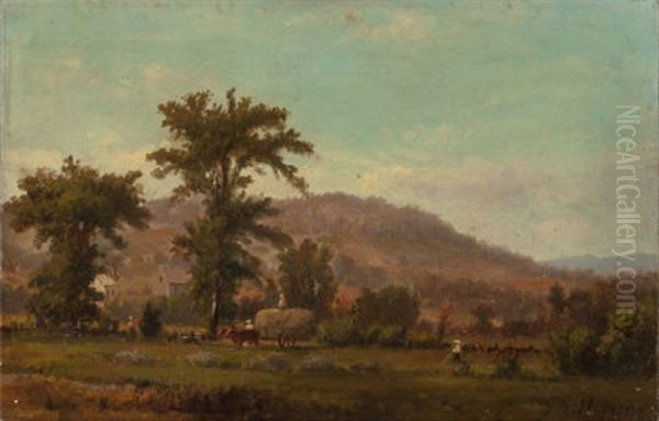 Haying In A New England Landscape, Circa 1870 Oil Painting by George Frank Higgins