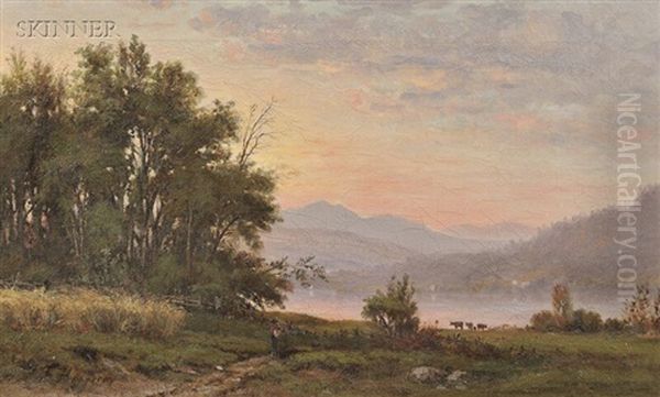 Lake View At Sunset Oil Painting by George Frank Higgins