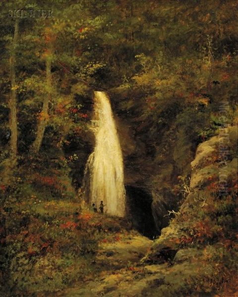 Woodland Waterfall Oil Painting by George Frank Higgins