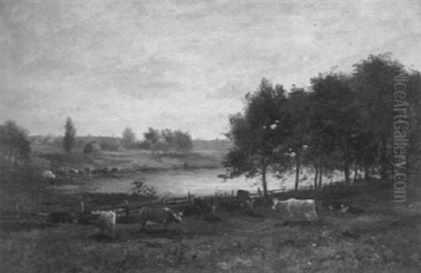 Pastures Of Grazing Cattle Oil Painting by George Frank Higgins