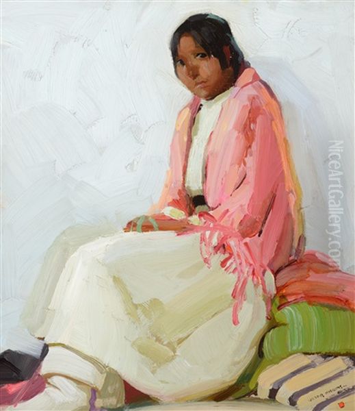 A Pink Shawl Oil Painting by Victor William Higgins