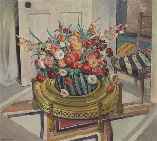 Rug Pattern (still Life With Zinnias) Oil Painting by Victor William Higgins