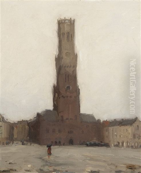 The Belfry And The Market-place, Bruges Oil Painting by Victor William Higgins