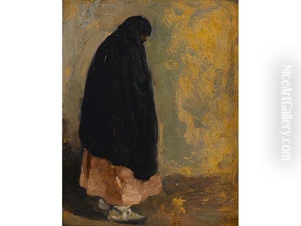 Standing Indian Woman With Black Shawl Oil Painting by Victor William Higgins