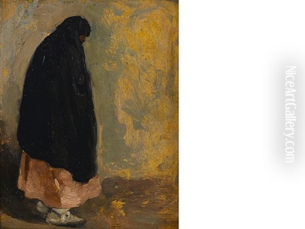 Standing Indian Woman With Black Shawl Oil Painting by Victor William Higgins