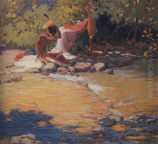 At The River's Edge Oil Painting by Victor William Higgins