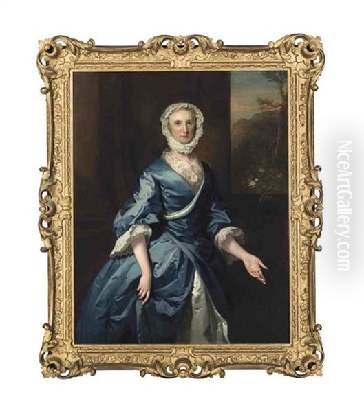 Portrait Of A Lady, Traditionally Identified As Grace Loftus Of Beverley Hall, Yorkshire, Three-quarter-length, Before A Window Oil Painting by Joseph Highmore