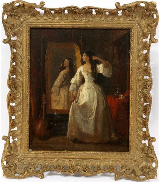 Lady In Dressing Mirror Oil Painting by Joseph Highmore