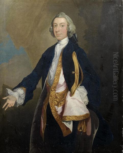 Portrait Of A Gentleman, In Blue, With A Tricorn Hat Oil Painting by Joseph Highmore