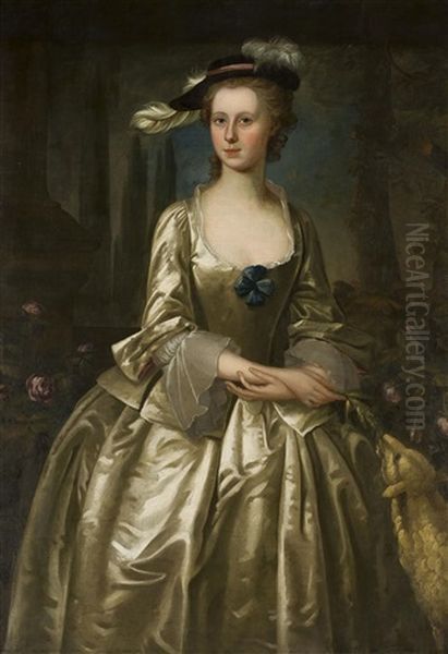 Three Quarter Length Portrait Of A Lady In A Rose Garden Oil Painting by Joseph Highmore