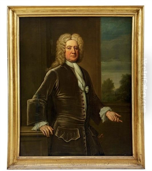 Portrait Of William, 4th Baron Widdrington, In A Grey Velvet Coat, At A Casement, A View To A Landscape Beyond by Joseph Highmore