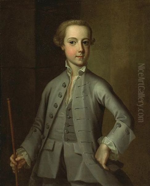 A Portrait Of A Boy Holding A Cane Oil Painting by Joseph Highmore