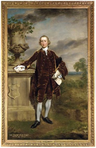 Portrait Of John Corbet Of Sundorne In A Brown Coat, Beside An Urn, In A Landscape Oil Painting by Joseph Highmore