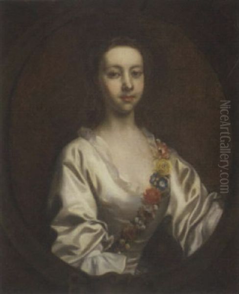 Portrait Of Lucia Blithe In A White Dress And Flower Garland Oil Painting by Joseph Highmore