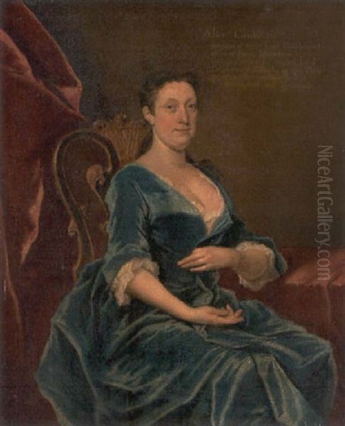 Portrait Of Alice Caulfeild, Daughter Of William, 1st Viscount Charlemont, In A Blue Dress, Seated In An Interior Oil Painting by Joseph Highmore