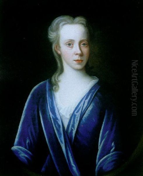 A Portrait Of A Lady In A Blue Dress Oil Painting by Joseph Highmore