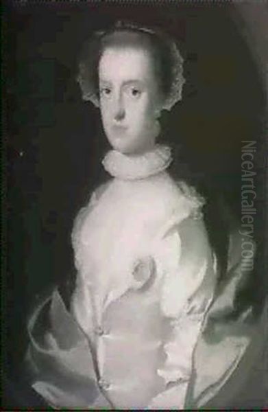 Portrait Of A Lady In An Elab-orate Satin Dress, With Lace  Bonnet And Collar Oil Painting by Joseph Highmore