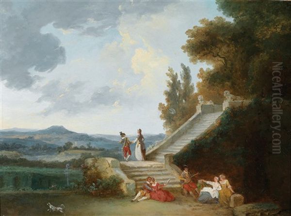 Eine Elegante Gesellschaft In Einer Arkadischen Parkanlage Oil Painting by Jean-Baptiste Hilaire