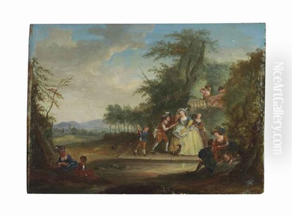 Fetes Champetres (+ A Companion Painting; 2 Works) Oil Painting by Jean-Baptiste Hilaire