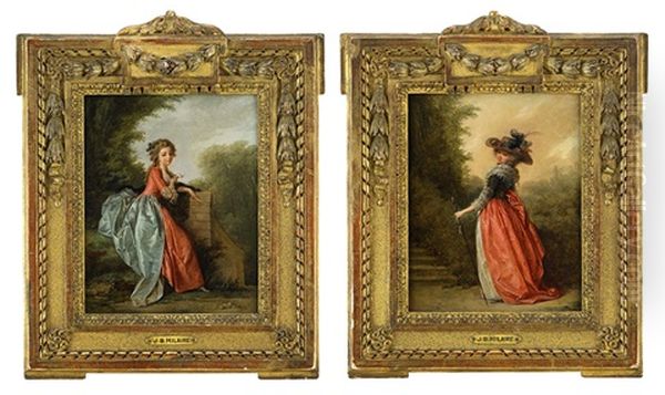 Parklandskap Med Eleganta Damer (pair) Oil Painting by Jean-Baptiste Hilaire