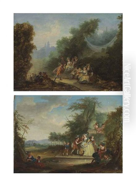 Fetes Champetres (pair) Oil Painting by Jean-Baptiste Hilaire